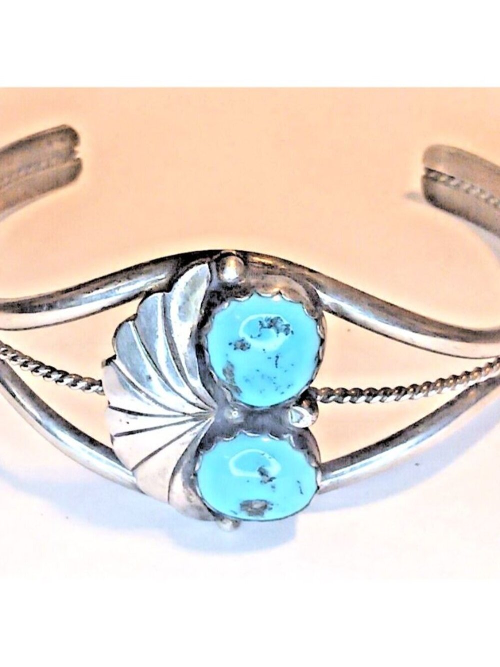 Navajo Native American Turquoise Double Stone Cuff Sterling (1493)